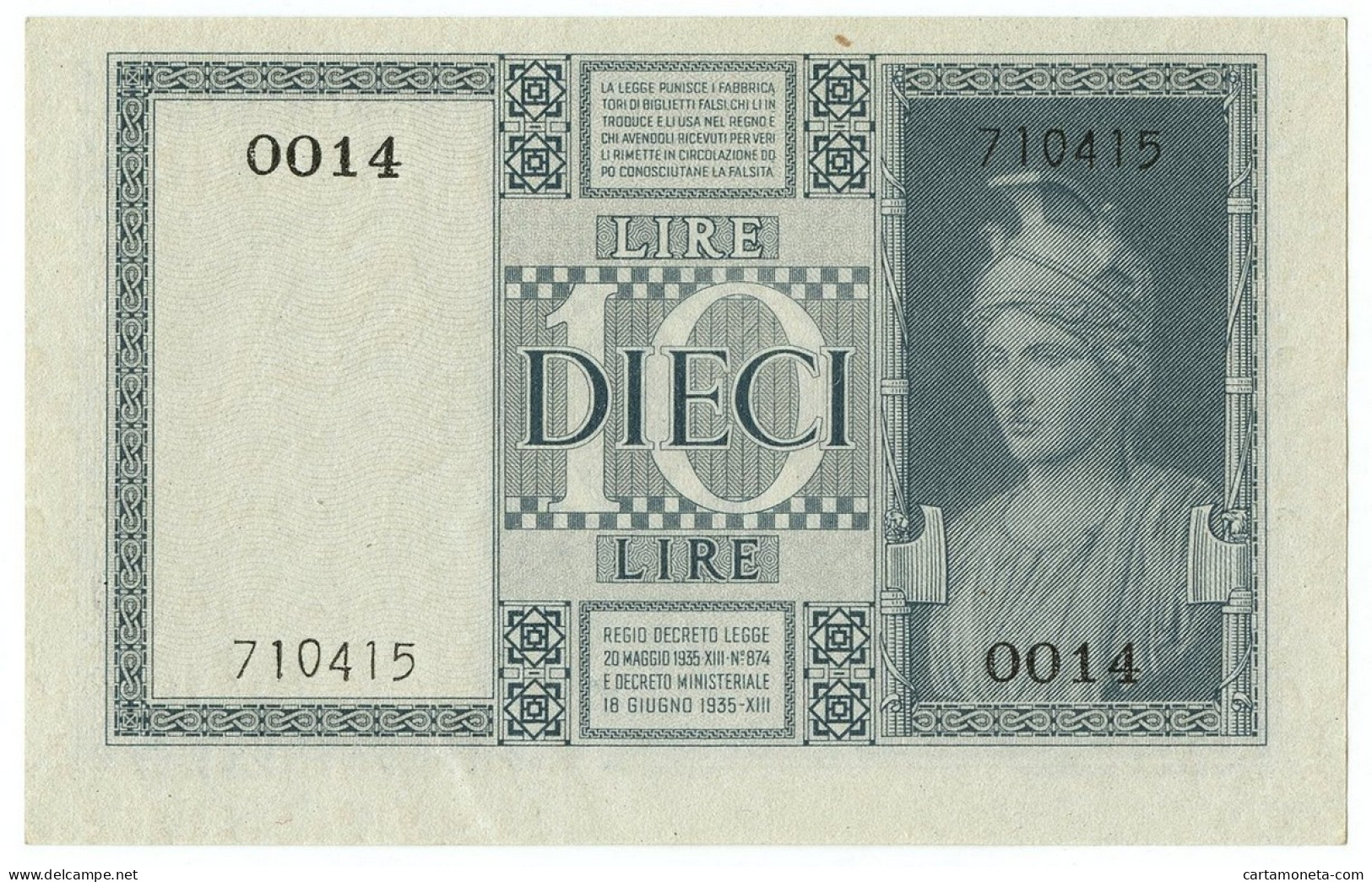 10 LIRE BIGLIETTO DI STATO VITTORIO EMANUELE III FASCIO 1935 XIII SUP+ - Andere