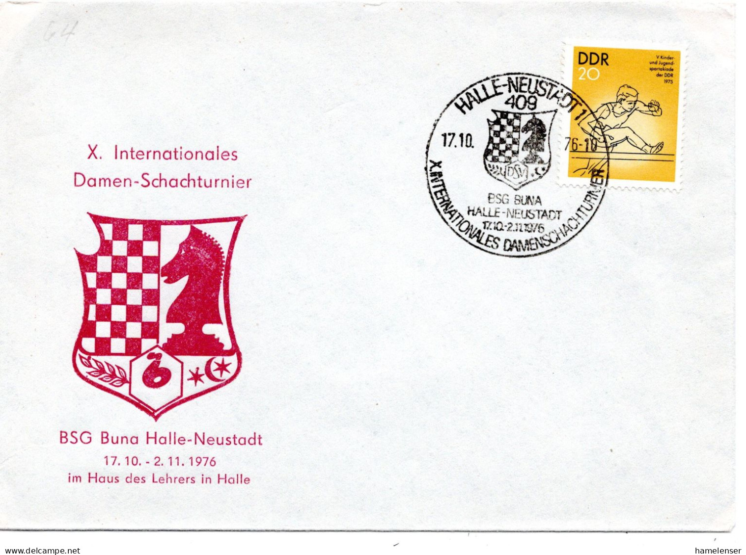 65361 - DDR - 1976 - 20Pfg Jugendspartakiade EF A SoUmschlag HALLE-NEUSTADT - ... X.INTERNATIONALES DAMENSCHACHTURNIER - Chess