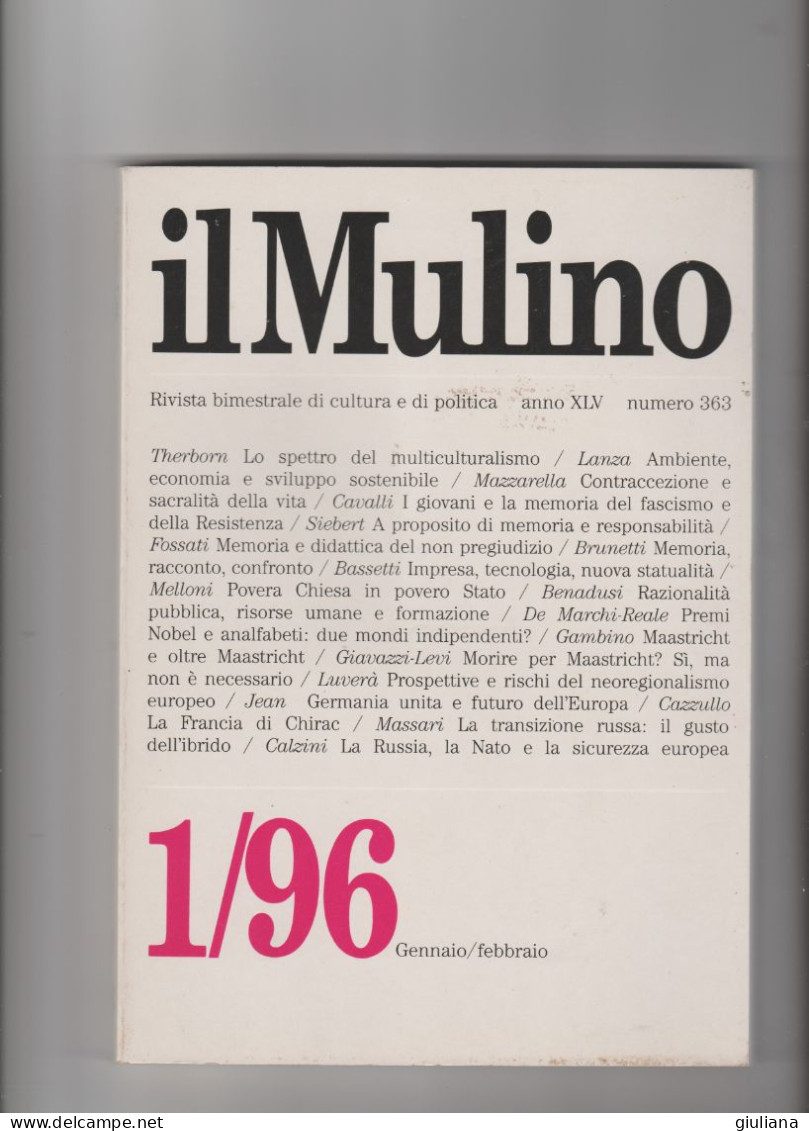 IL MULINO 1/96 - Rivista Bimestrale Di Cultura E Politica. Gennaio/Febbraio Anno XLV Numero 363 - Société, Politique, économie