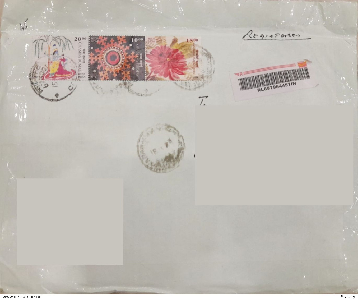 INDIA 15.04.2023 3 Stamps Of Embroidery Franked On Registered Post Cover As Per Scan - Other & Unclassified