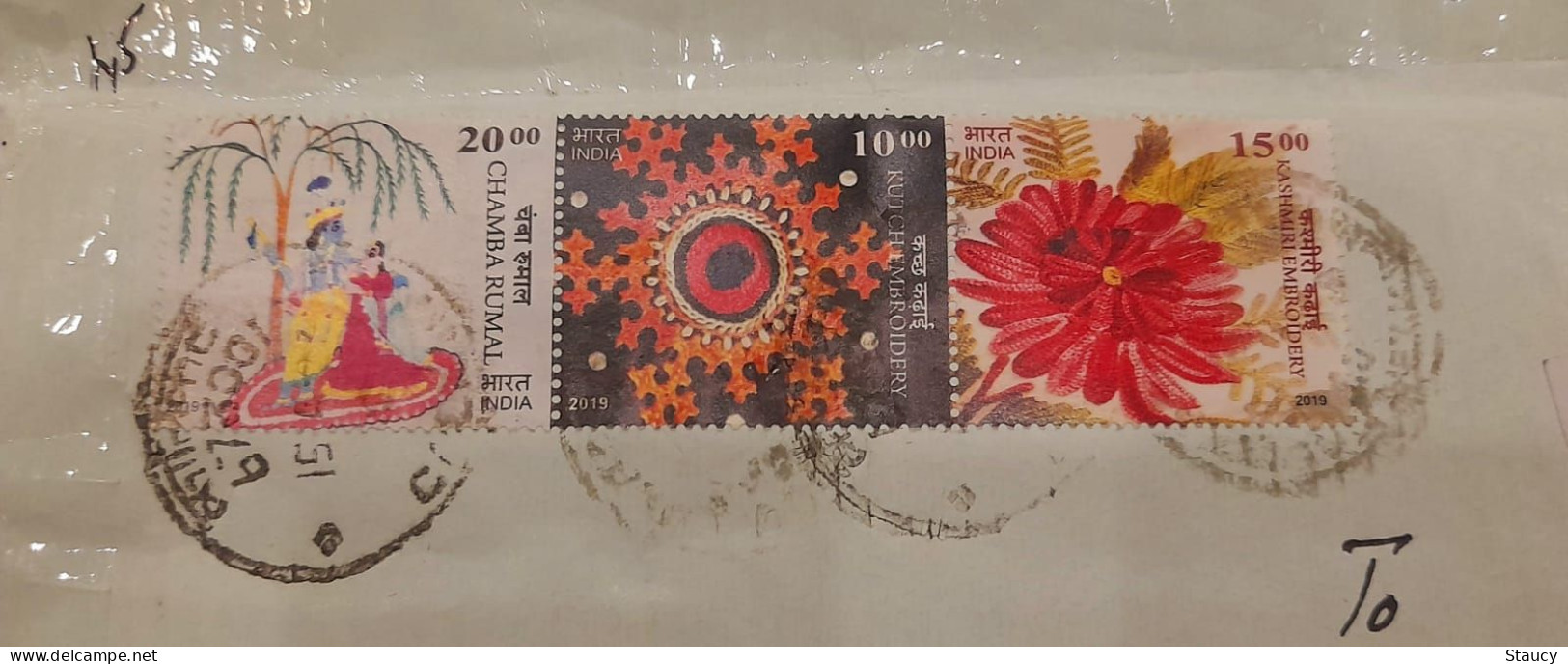 INDIA 15.04.2023 3 Stamps Of Embroidery Franked On Registered Post Cover As Per Scan - Autres & Non Classés