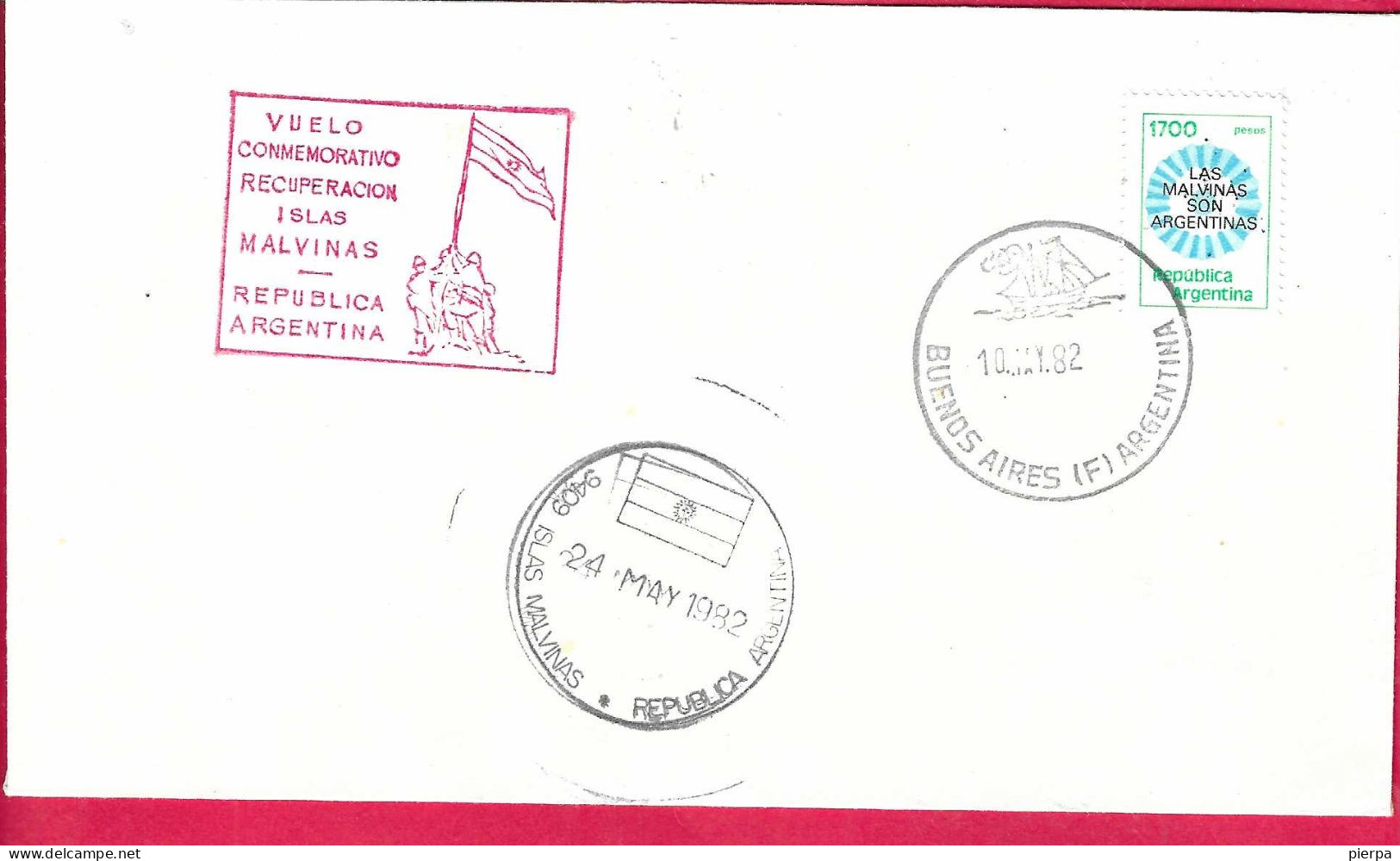 ARGENTINA -ANNULLO SPECIALE PER VOLO COMMEMORATIVO ISOLE MALVINAS *24.MAY.1982 - Storia Postale