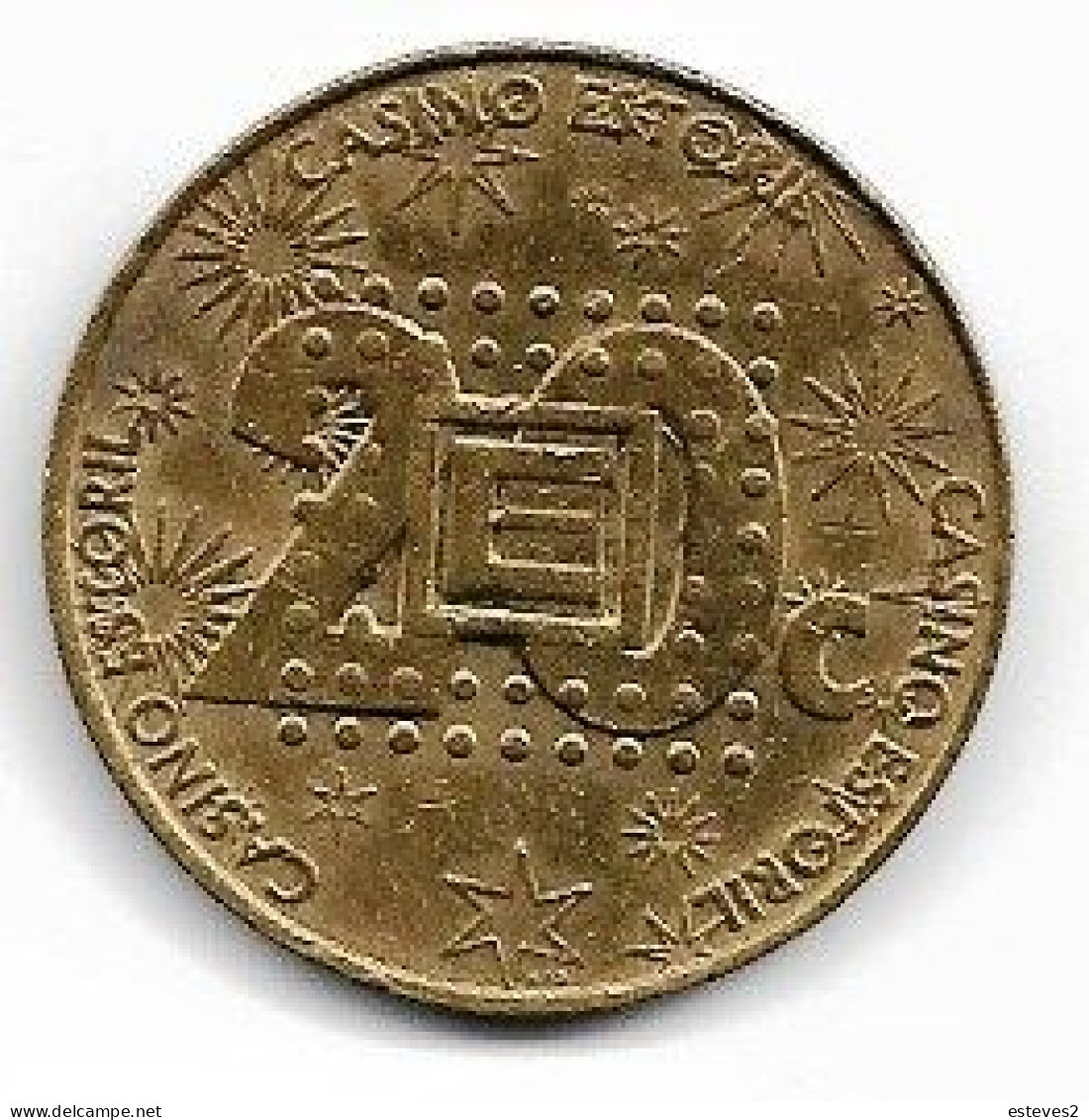 Portugal , Casino Do Estoril , Token , Jeton , Ficha , 20 C , Brass , 2 Equal Faces , Ø 3 Cm - Casino