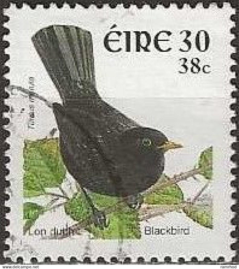 IRELAND 2001 Dual Currency Birds - 30p./38c. - Blackbird FU - Used Stamps