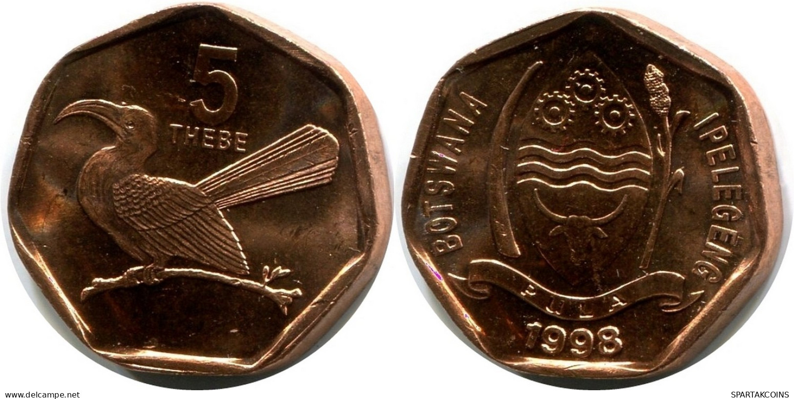 5 THEBE 1998 BOTSWANA Coin UNC Toko Bird Wildlife #M10022.U - Botswana