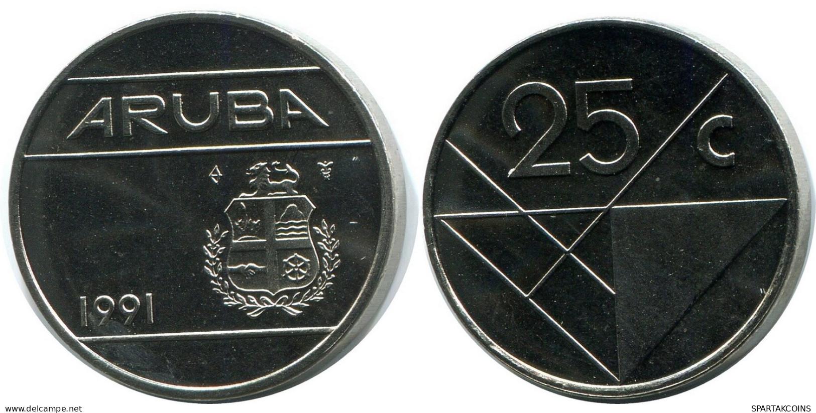 25 CENTS 1991 ARUBA Coin (From BU Mint Set) #AH068.U - Aruba