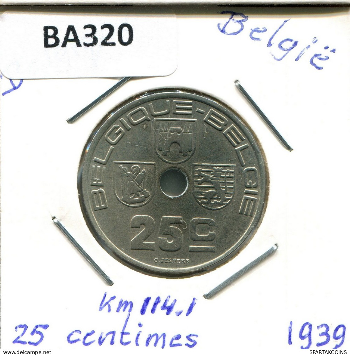 25 CENTIMES 1939 BELGIQUE-BELGIE BÉLGICA BELGIUM Moneda #BA320.E - 25 Centimos