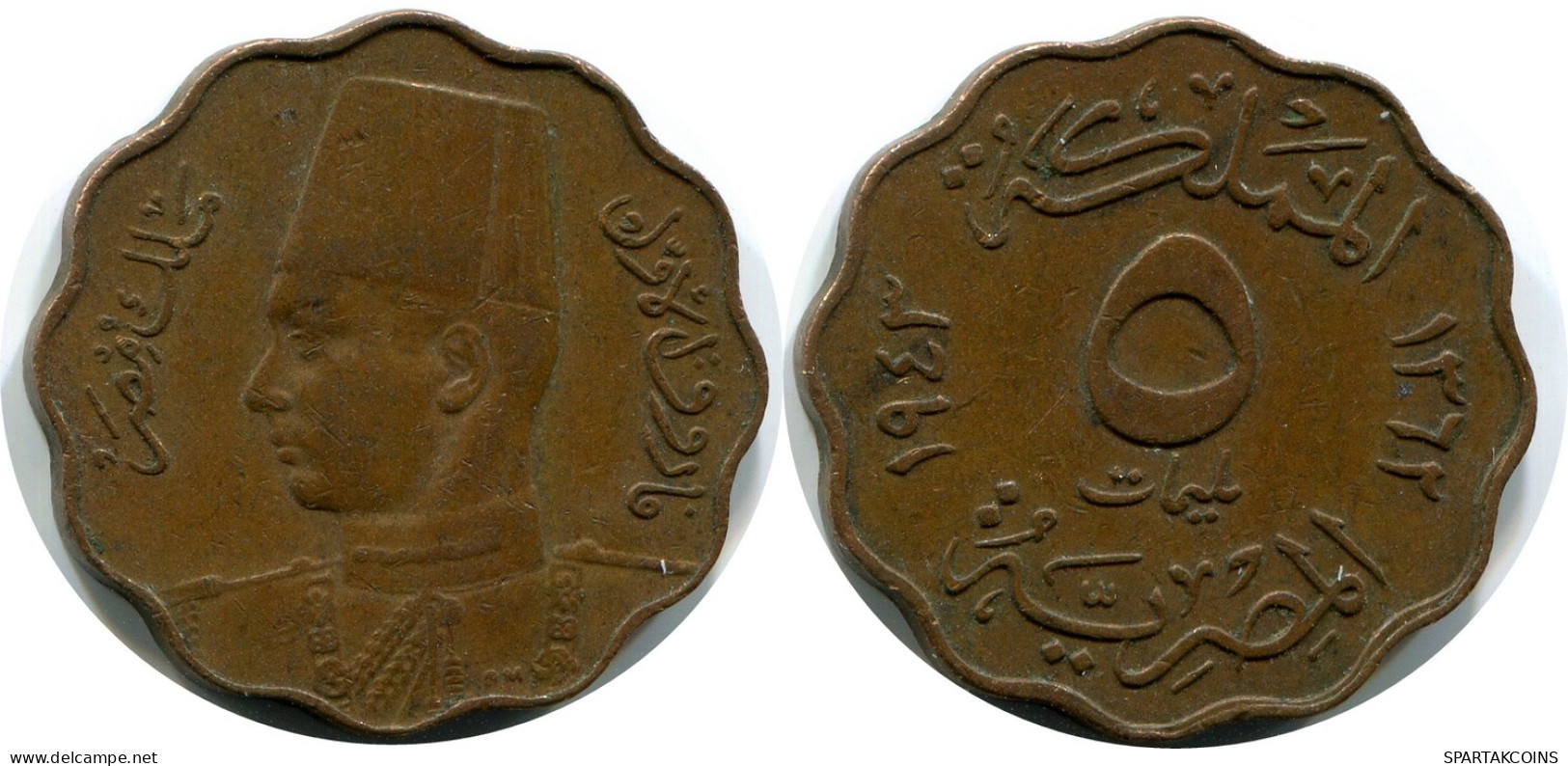 5 MILLIEMES 1943 ÄGYPTEN EGYPT Islamisch Münze #AK256.D - Egypt