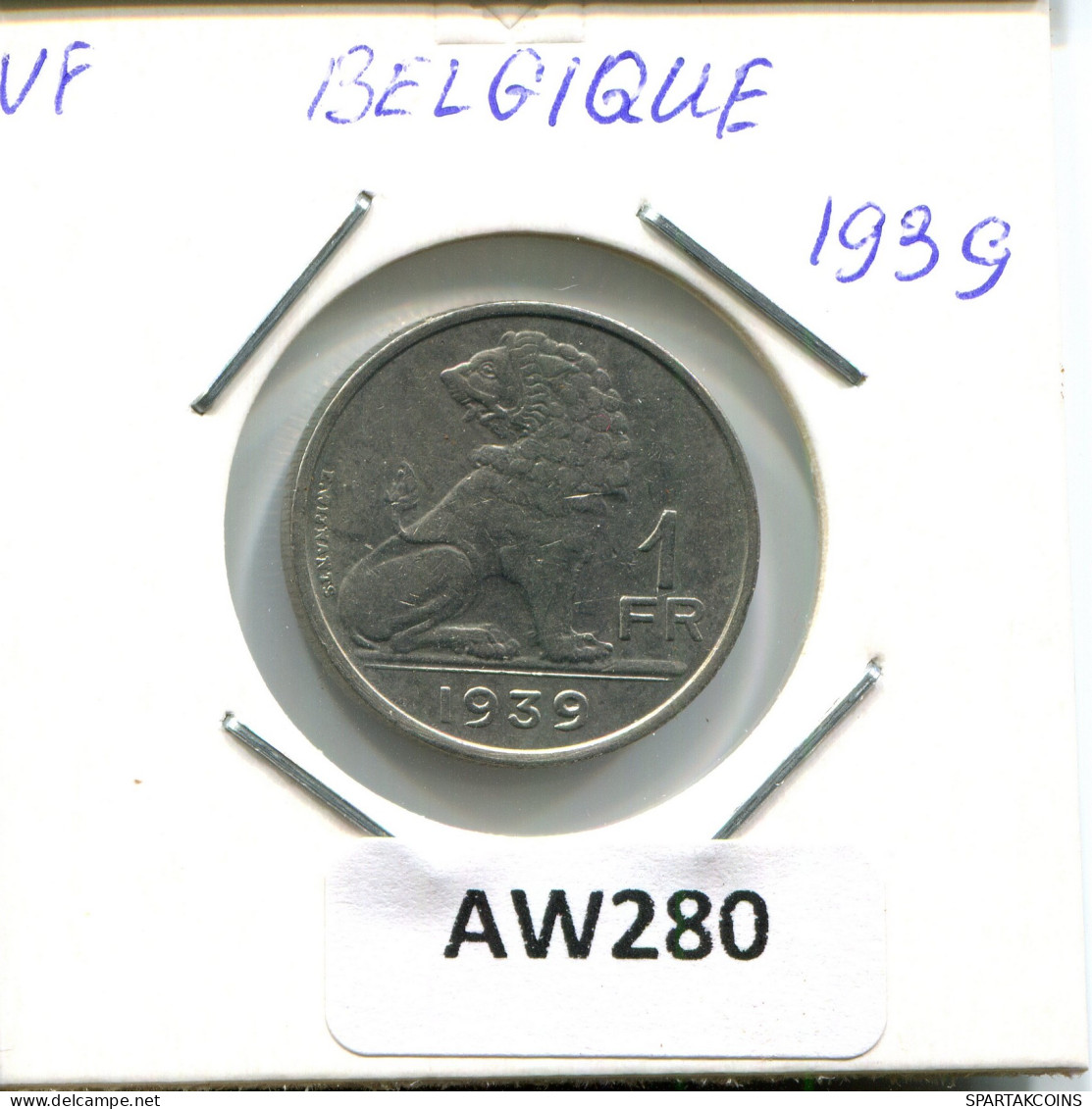 1 FRANC 1939 BELGIQUE-BELGIE BELGIUM Coin #AW280.U - 1 Frank