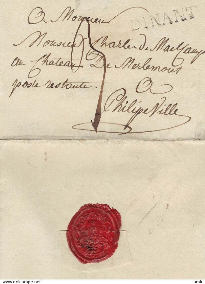 Précurseur  DINANT  1819 Vers PHILIPPEVILLE - CHIFFRE  3 A Payer - 1815-1830 (Hollandse Tijd)