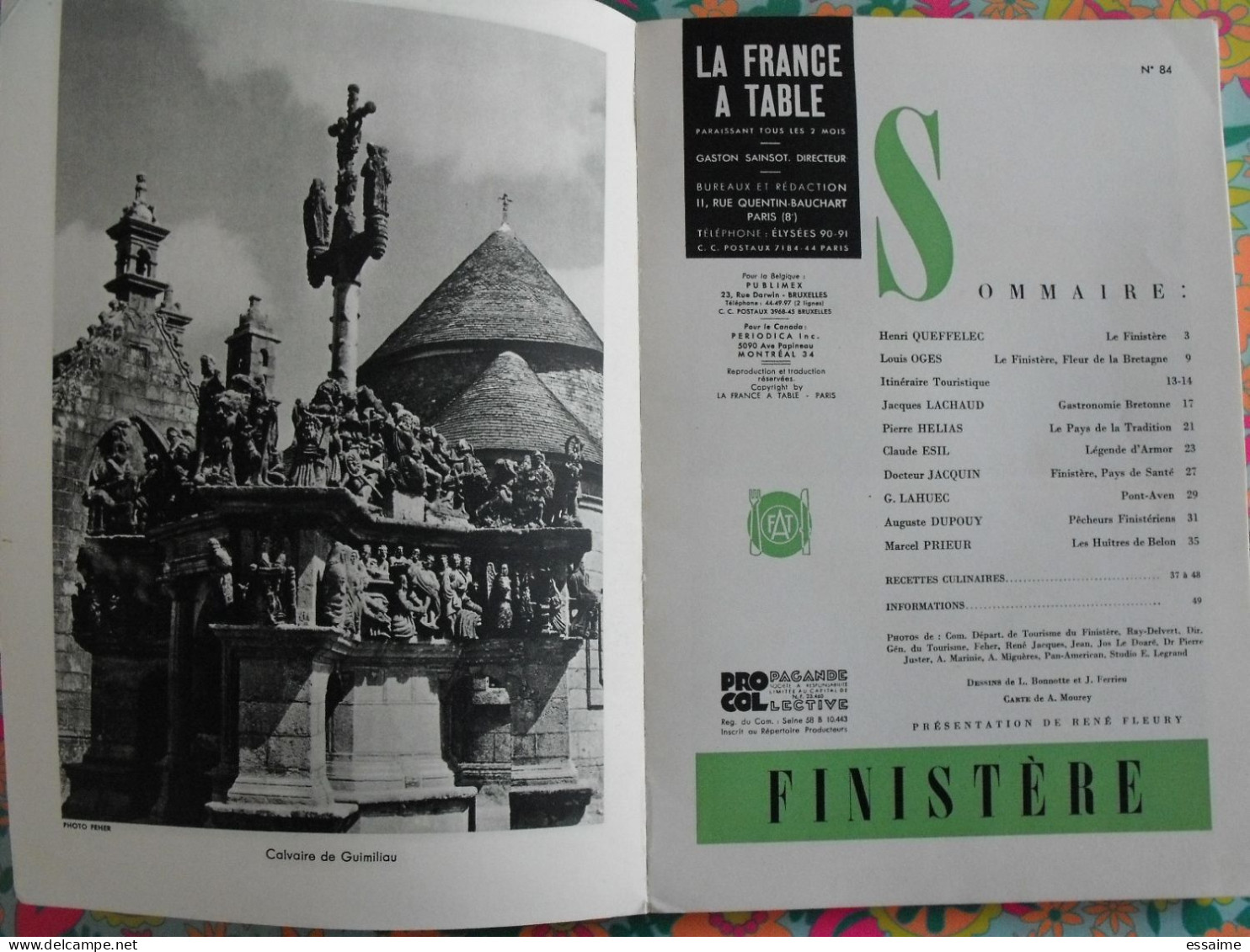 La France à Table N° 84. 1960. Finistère. Bretagne Raz Audierne Brest Morlaix Chateaulin Quimper Crozon . Gastronomie - Toerisme En Regio's