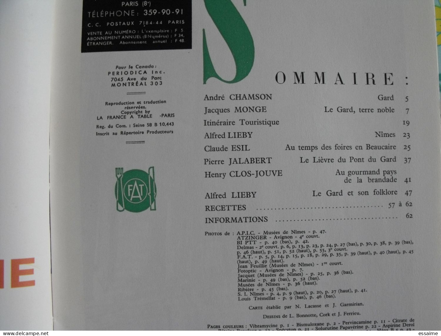 La France à Table N° 149. 1970. Gard. Nimes Villeneuve Valbonne Cèze Aigues-mortes Barjac Bagnols Uzès. Gastronomie - Tourism & Regions