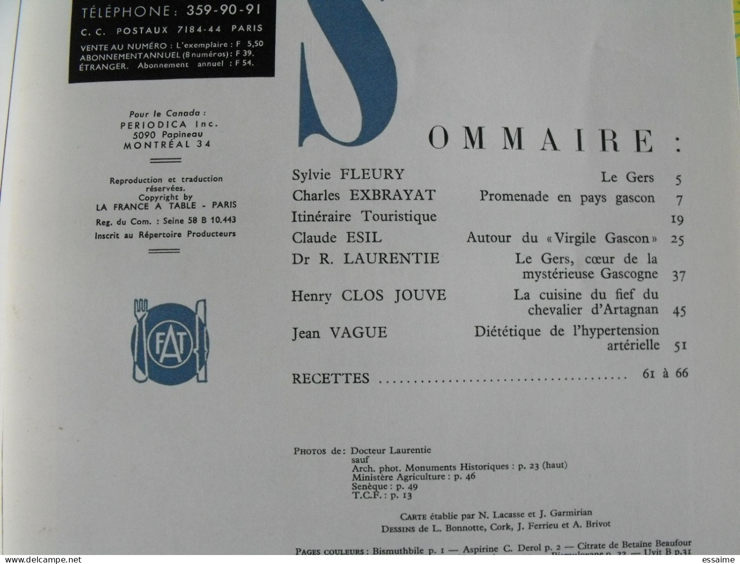 La France à Table N° 161. 1972. Gers. Mirande La Romieu Auch Lectoure Castelnau Pavie Lavardens Vic Flaran. Gastronomie - Tourismus Und Gegenden