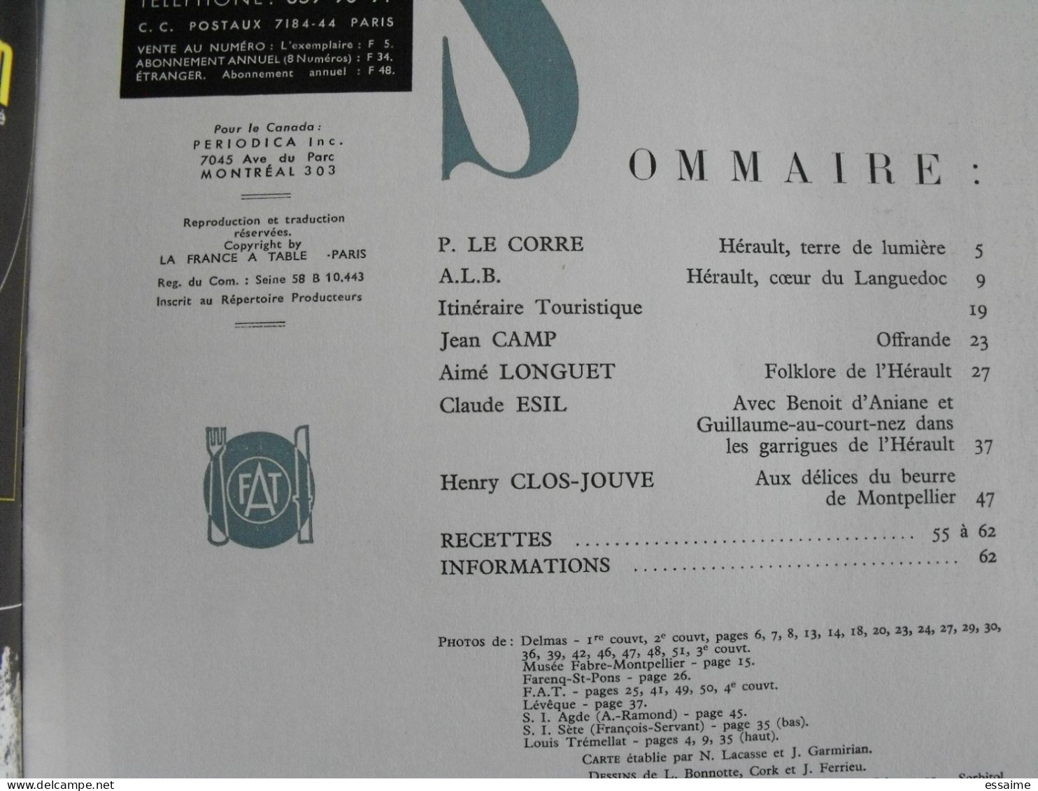 La France à Table N° 150. 1970. Herault. Montpellier Castries Thau Béziers Lodèvz Maguelone Vic Sète Agde. Gastronomie - Turismo E Regioni