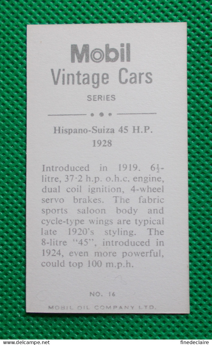 Trading Card - Mobil Vintage Cars - (6,8 X 3,8 Cm) - 128 Hispano Suiza 45 HP - N° 16 - Moteurs