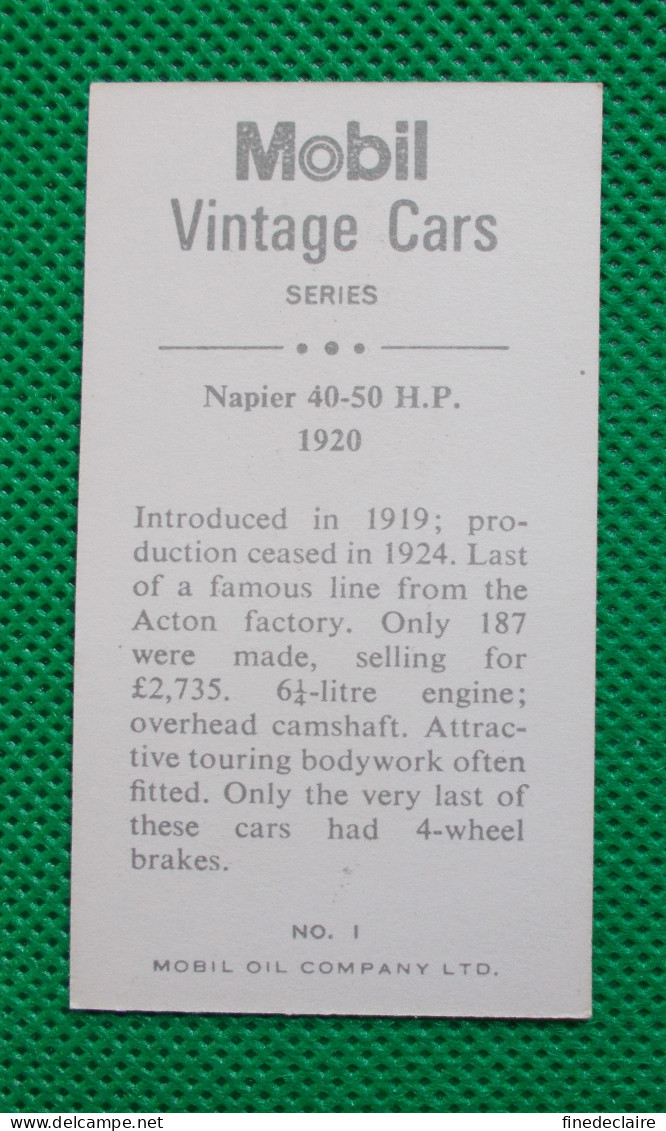 Trading Card - Mobil Vintage Cars - (6,8 X 3,8 Cm) - 1920 Napier 40-50 HP - N° 1 - Moteurs