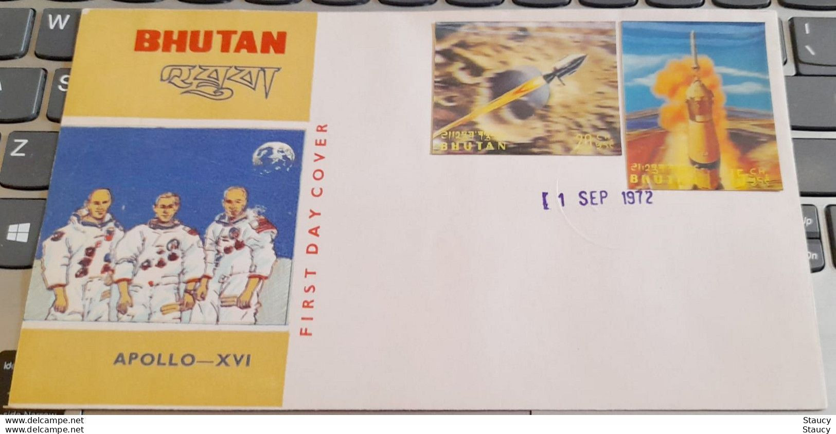 BHUTAN 1972 APOLLO XVI 3-D Stamps On Official 2v FDC, As Per Scan - Asien