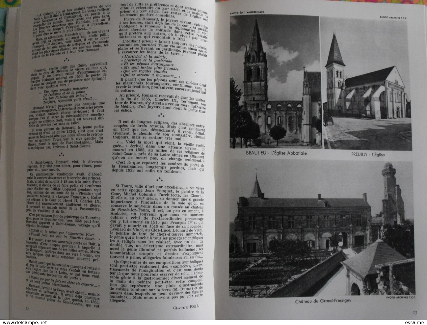 La France à table n° 92. 1961. Indre-et-Loire. chenonceaux  loches touraine tours  amboise villandry bléré. gastronomie