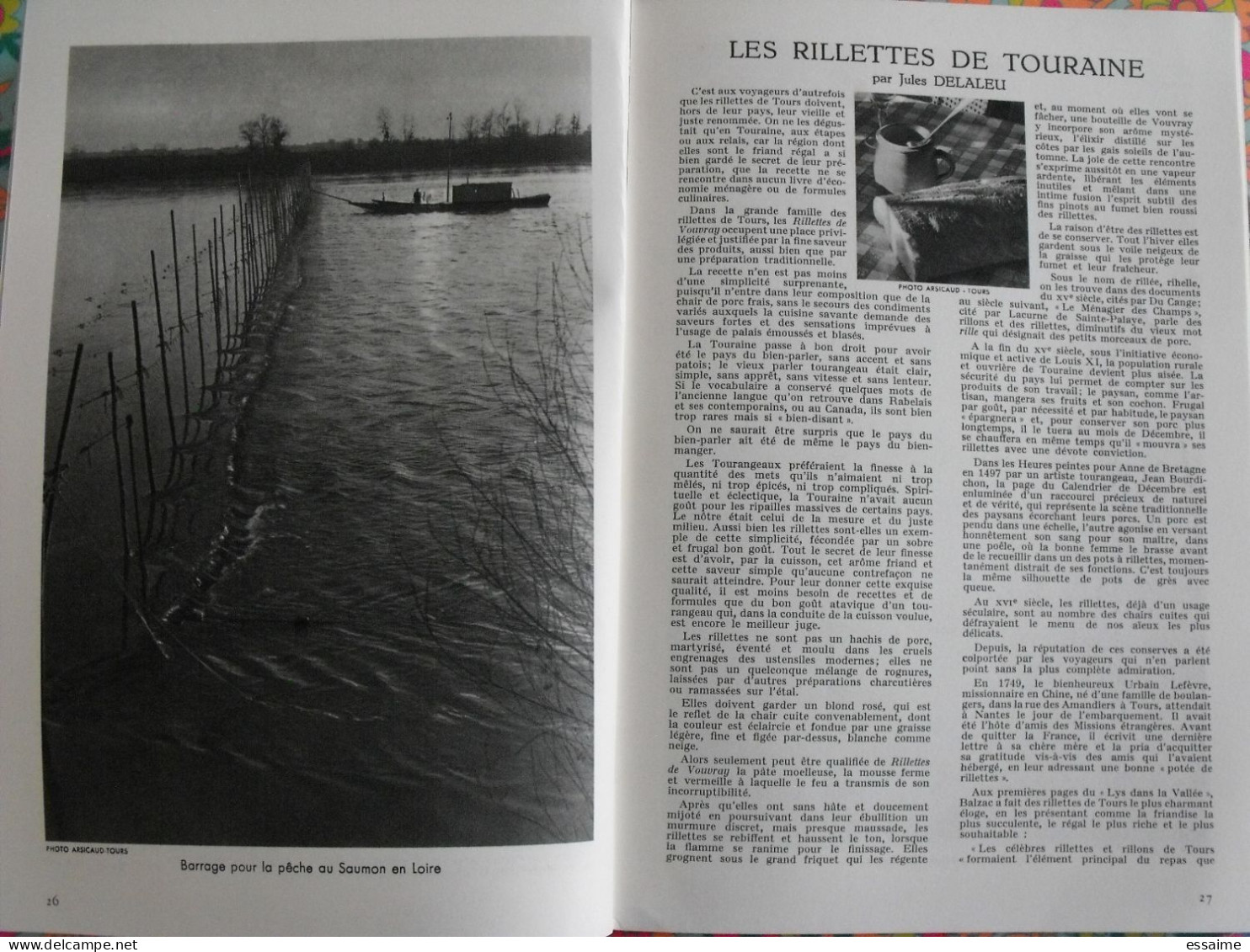 La France à table n° 92. 1961. Indre-et-Loire. chenonceaux  loches touraine tours  amboise villandry bléré. gastronomie