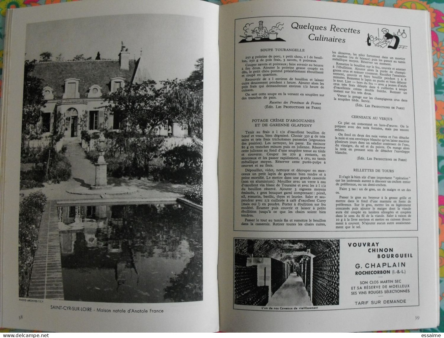 La France à table n° 92. 1961. Indre-et-Loire. chenonceaux  loches touraine tours  amboise villandry bléré. gastronomie