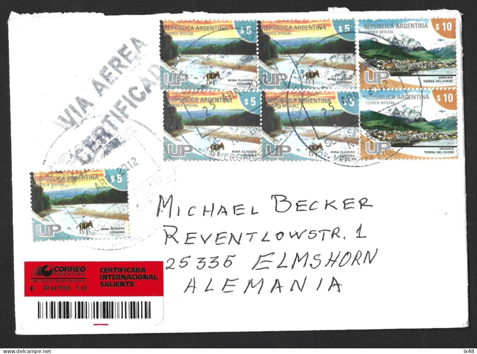 Ass. Dumb. Burro. Registered Letter Circulated From Argentina To Germany With 5 Stamps From Mina Clarero, Cordoba. - Anes