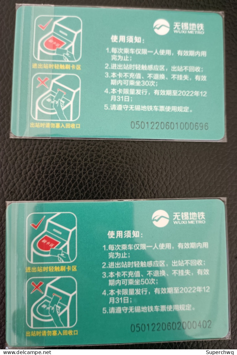 China Wuxi Metro One-way Card/one-way Ticket/subway Card,Fighting COVID-19 Memorial Card，2 Pcs - Mundo