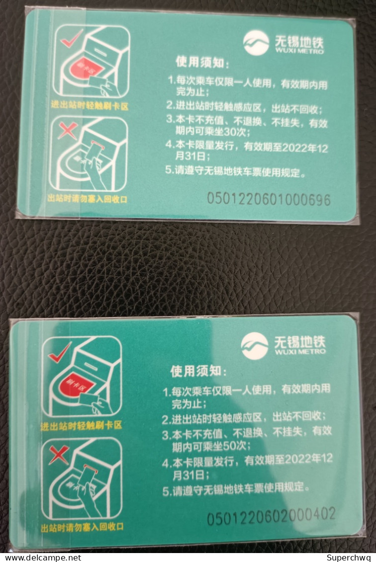 China Wuxi Metro One-way Card/one-way Ticket/subway Card,Fighting COVID-19 Memorial Card，2 Pcs - Monde