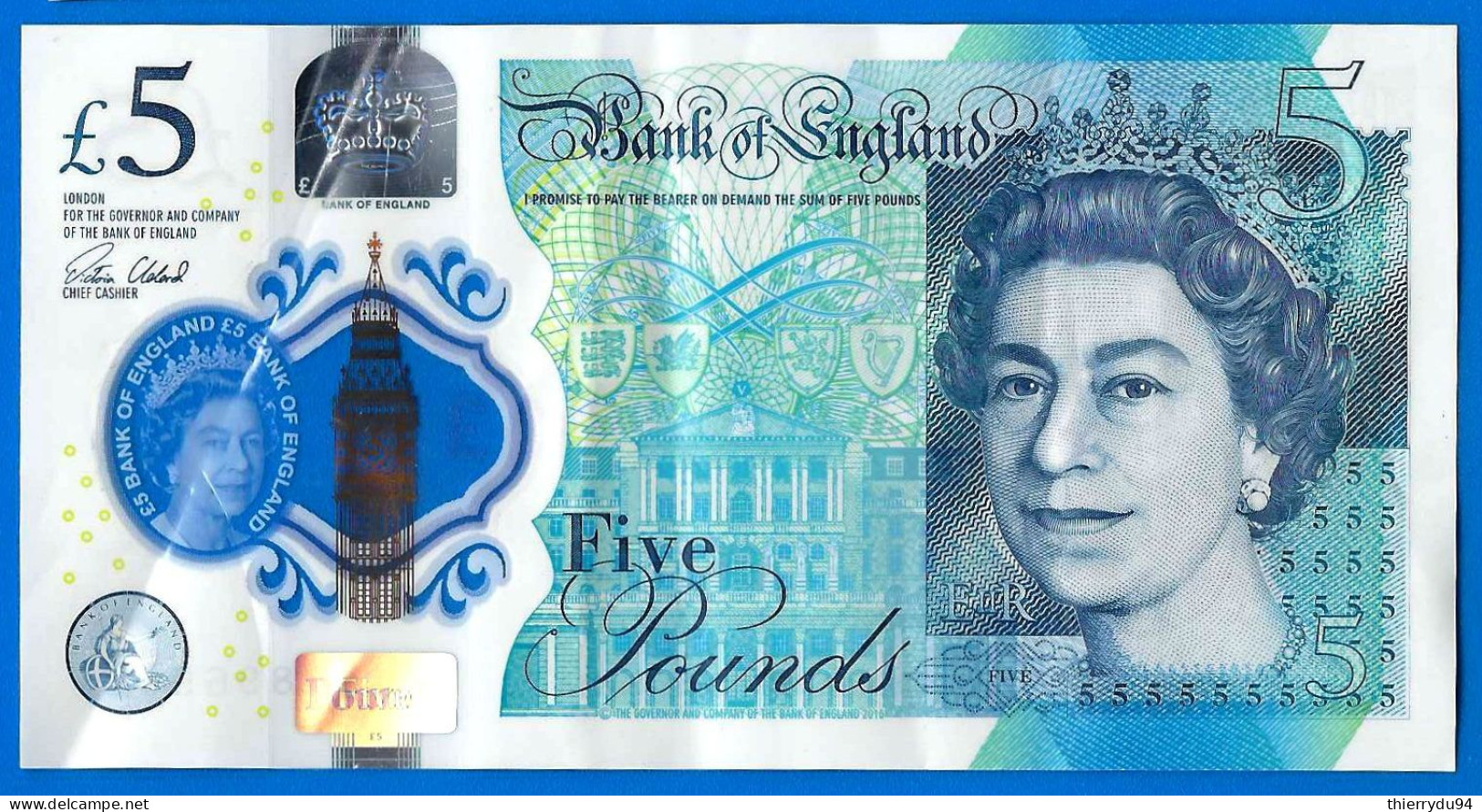 Royaume Uni 5 Pounds 2017 Serie AH Sign Cleland Polymer Pound Grande Bretagne UK United Kingdom Que Prix + Port - 5 Pounds