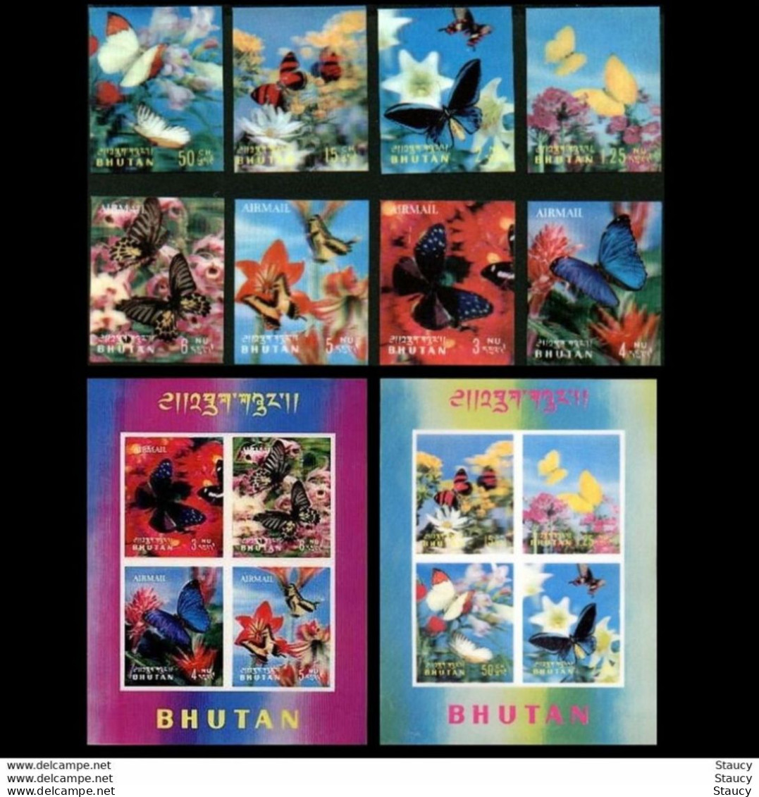 BHUTAN Bhutan 1968 Butterflies - 3d  Unique Stamp Imperf, Complete 8v Set + 2 Miniature Sheets MNH, As Per Scan - Oddities On Stamps