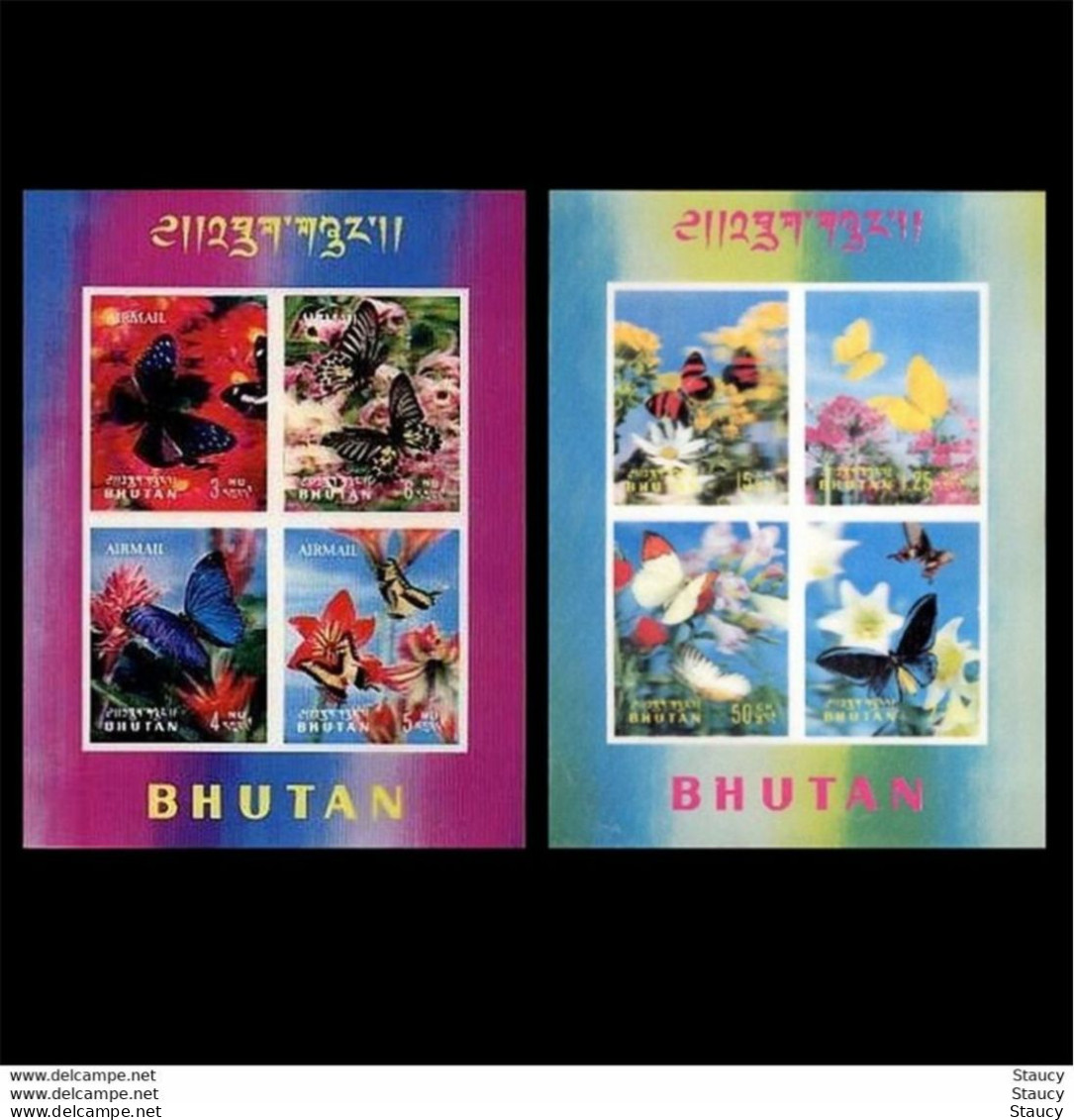BHUTAN Bhutan 1968 Butterflies - 3d  Unique Stamp Imperf, Complete 8v Set + 2 Miniature Sheets MNH, As Per Scan - Erreurs Sur Timbres