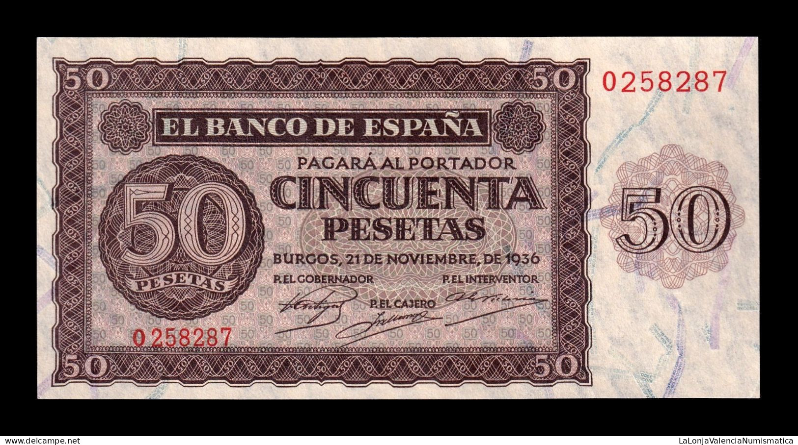 España Spain 50 Pesetas Burgos 1936 Pick 100 Sc- AUnc - 50 Pesetas