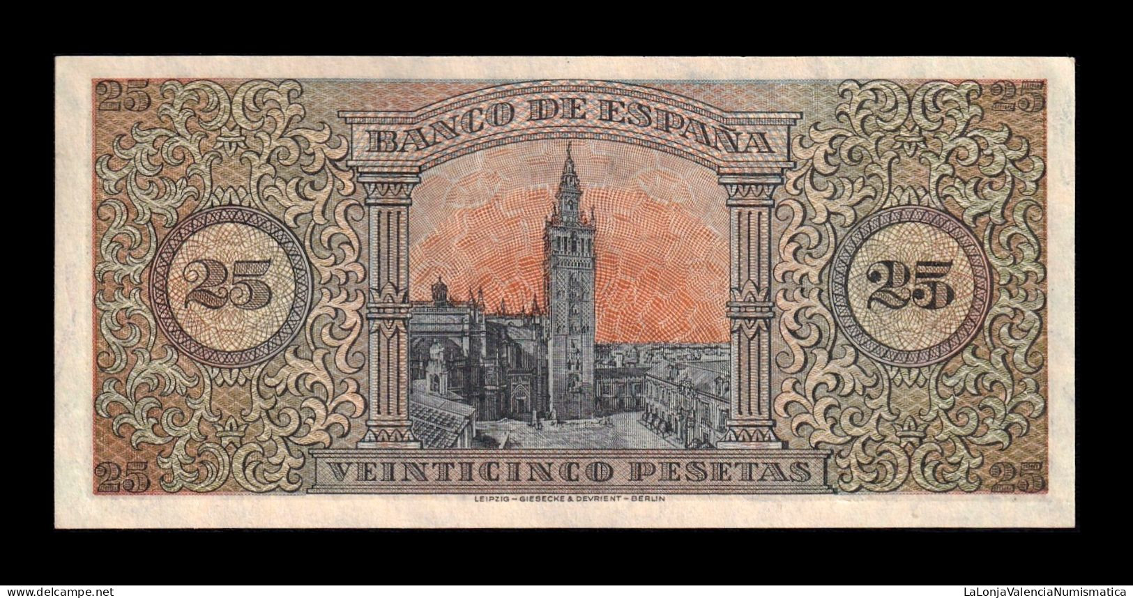 España Spain 25 Pesetas Burgos 1938 Pick 111a Sc- AUnc - 25 Peseten