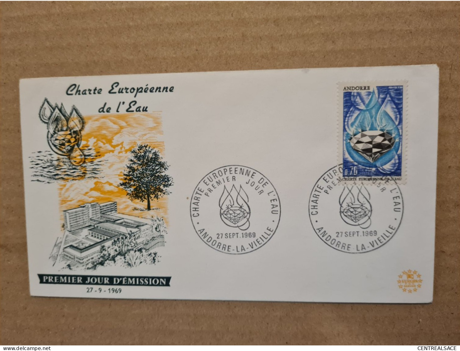 ANDORRE  LA VIEILLE FDC 1969 CHARTE EUROPEENNE DE L'EAU - Lettres & Documents