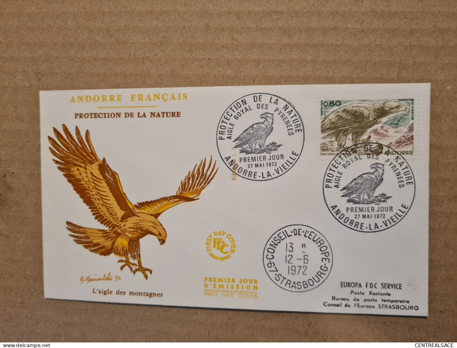 ANDORRE  LA VIEILLE FDC 1972 PROTECTION DE LA NATURE AIGLE DES MONTAGNES - Cartas & Documentos