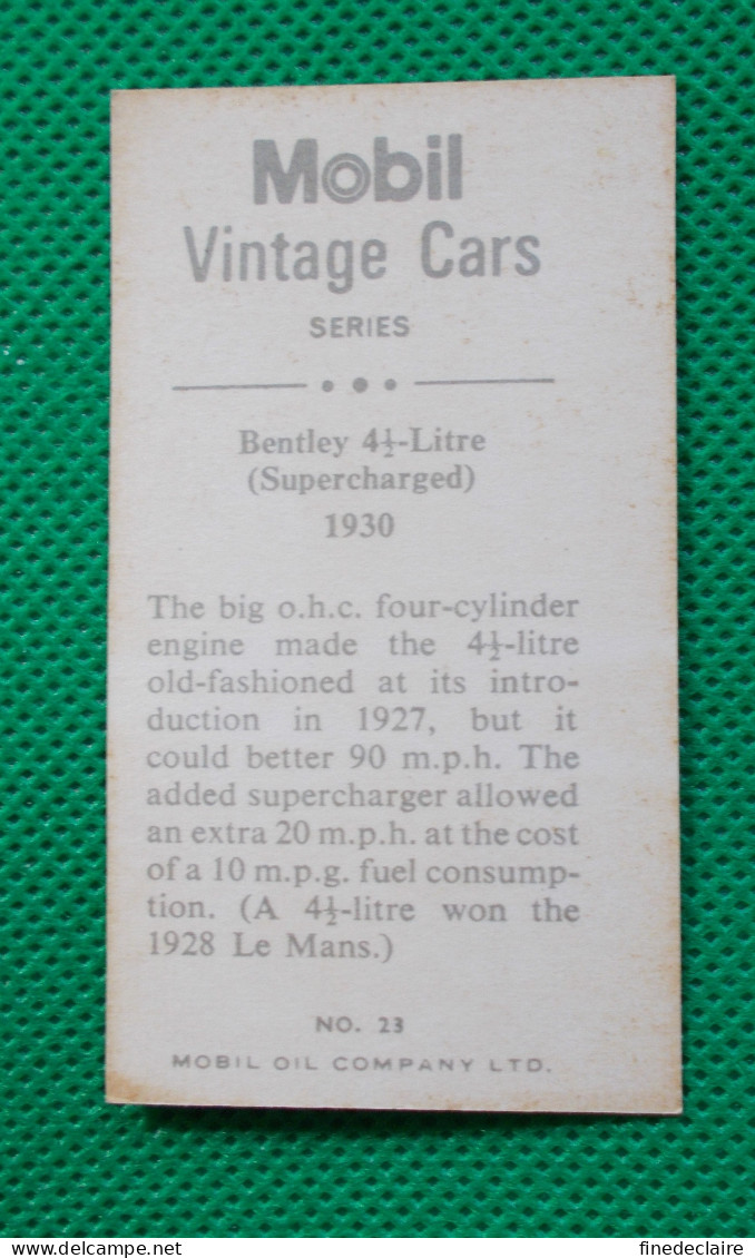 Trading Card - Mobil Vintage Cars - (6,8 X 3,8 Cm) - 1930 Bentley 4 1/2 Litre Supercharged - N° 23 - Motoren