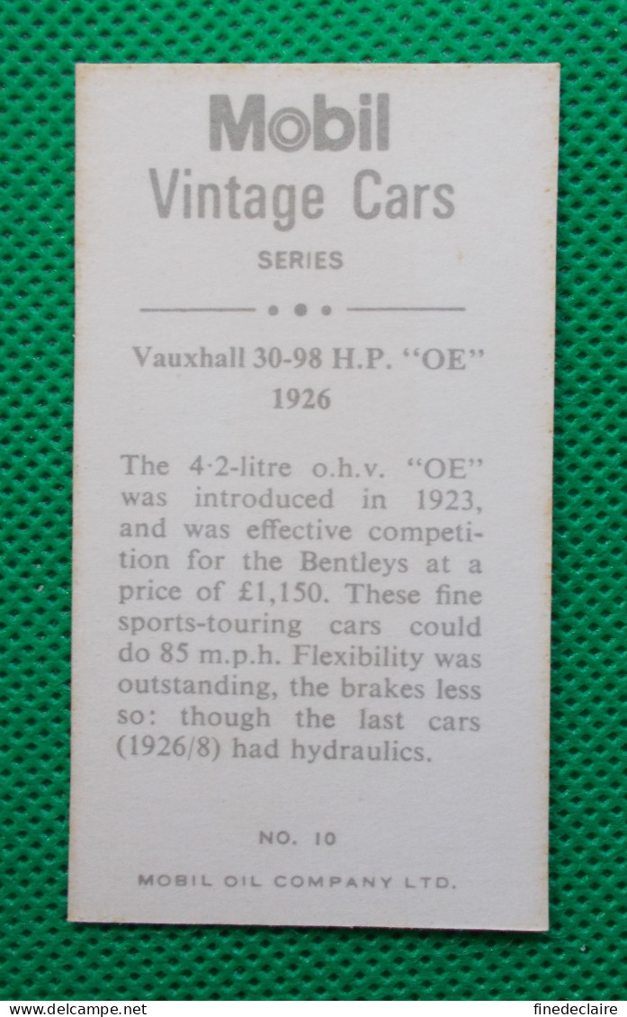 Trading Card - Mobil Vintage Cars - (6,8 X 3,8 Cm) - 1926 Vauxhall 30-98 HP "OE" - N° 10 - Motoren