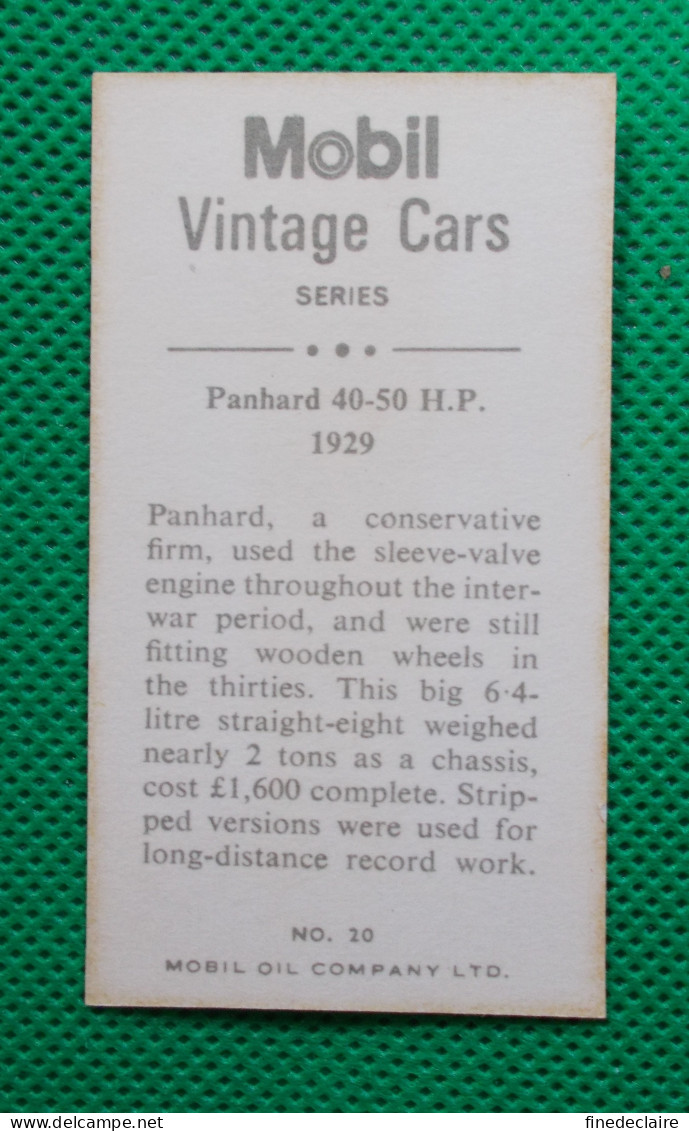 Trading Card - Mobil Vintage Cars - (6,8 X 3,8 Cm) - 1929 Panhard 40-50 HP - N° 20 - Engine