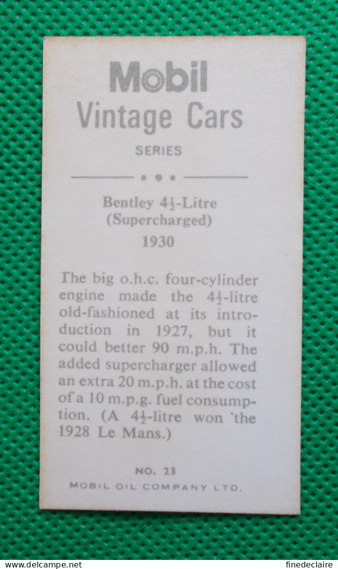 Trading Card - Mobil Vintage Cars - (6,8 X 3,8 Cm) - 1930 Bentley 4 1/2 Litre (supercharged) - N° 23 - Engine