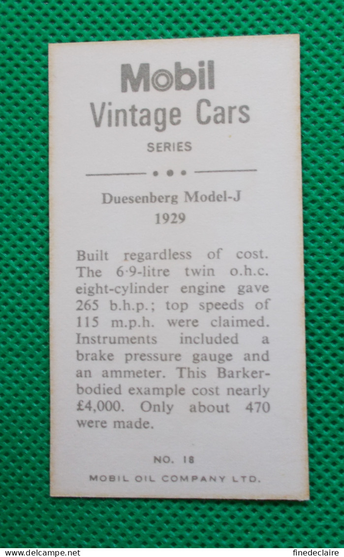 Trading Card - Mobil Vintage Cars - (6,8 X 3,8 Cm) - 1929 Duesenberg Model J - N° 18 - Engine