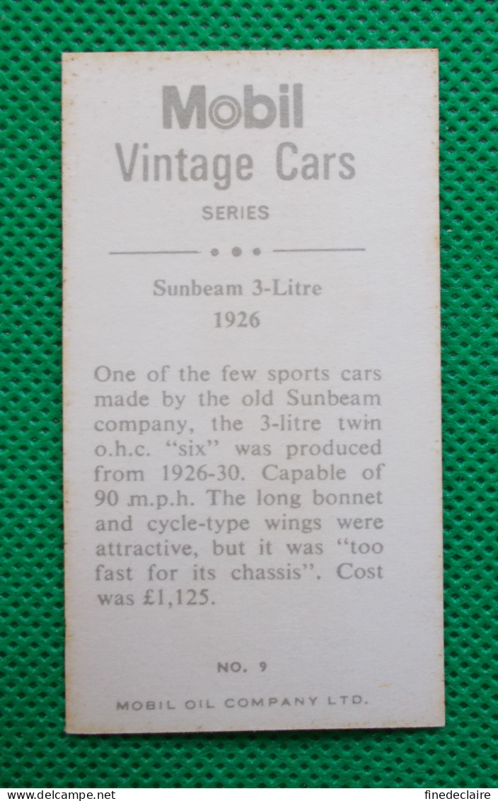 Trading Card - Mobil Vintage Cars - (6,8 X 3,8 Cm) - 1926 Sunbeam 3 Litre - N° 9 - Engine