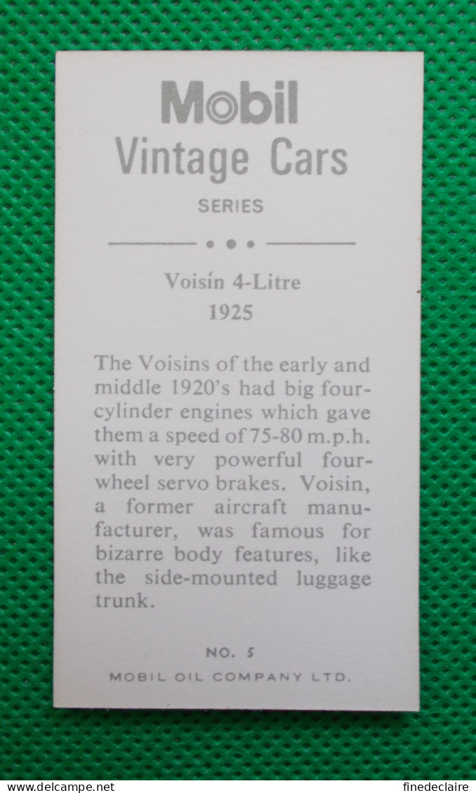 Trading Card - Mobil Vintage Cars - (6,8 X 3,8 Cm) - 1925 Voisin 4 Litre - N° 5 - Moteurs