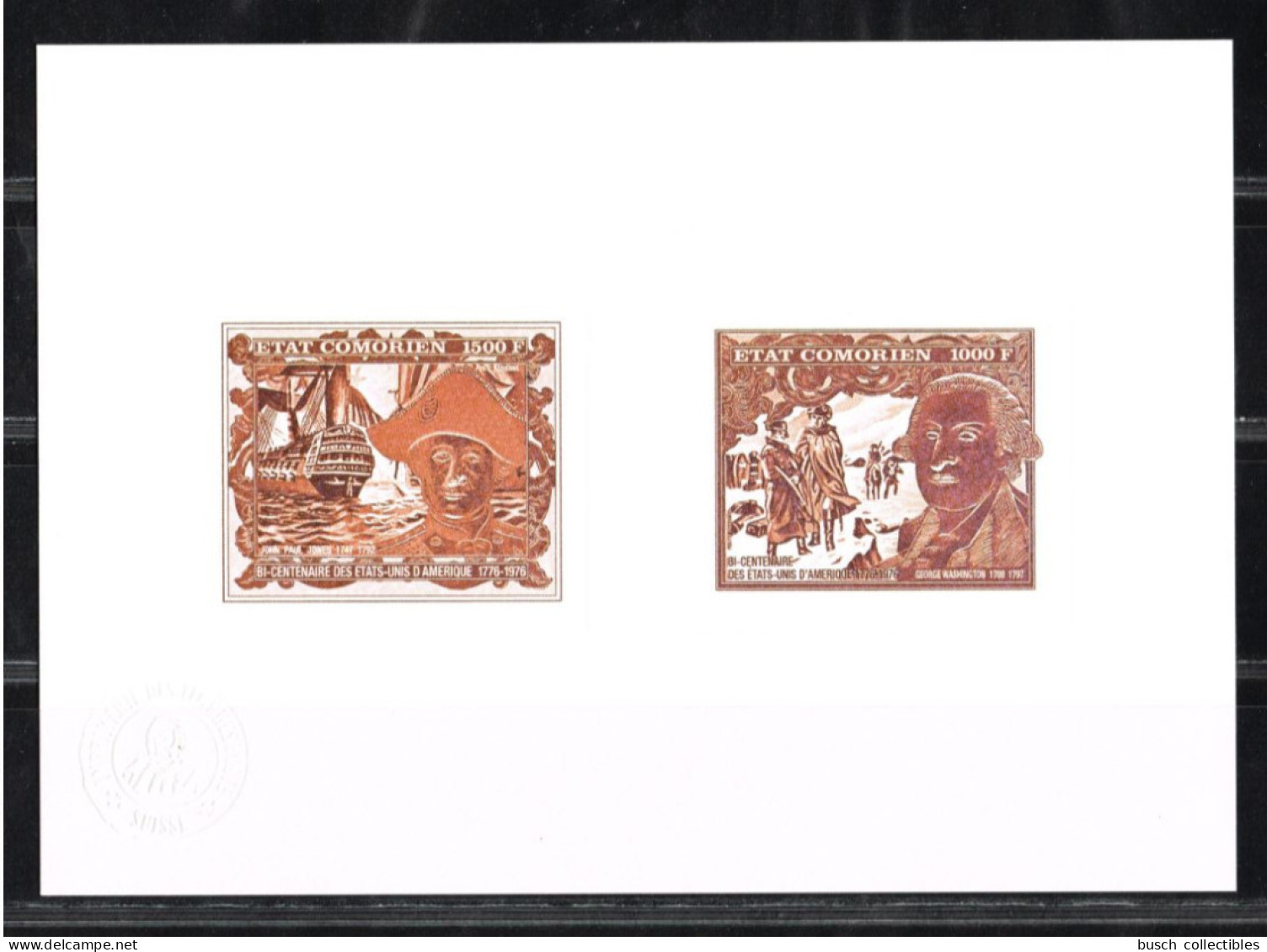 Comores 1976 Mi. 264 - 265 Epreuve D'Artiste Collective Artist Proof Bicentenaire Des USA Etats-Unis Washington Jones - Independecia USA