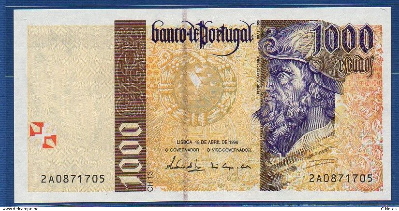 PORTUGAL - P.188a (2) – 1000 ESCUDOS 18.04.1996 UNC, S/n 2A0871705 - Portugal