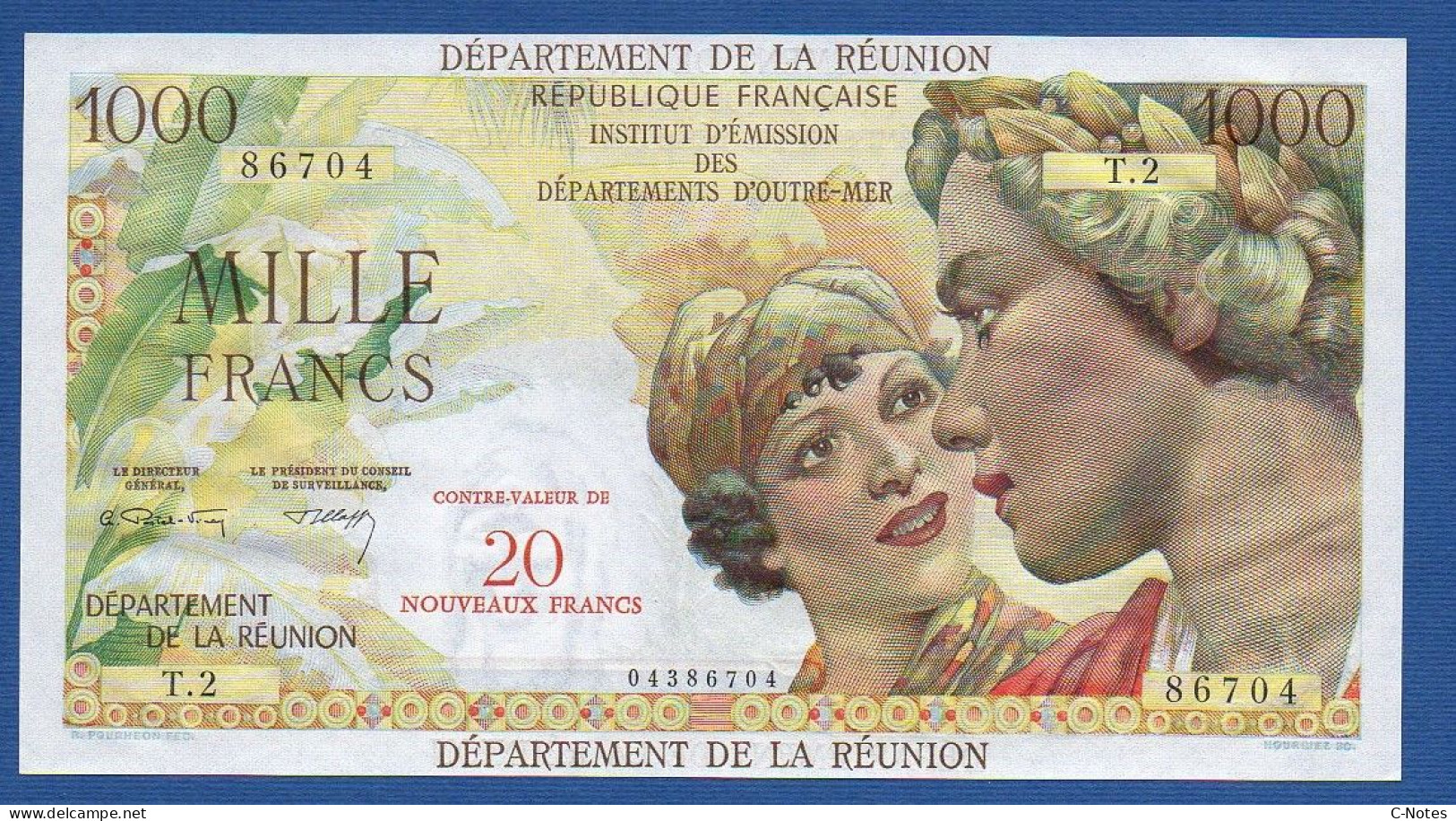 RÉUNION - P.55b – 20 Nouveaux Francs ND (1971) UNC, S/n T.2 86704 - Reunion