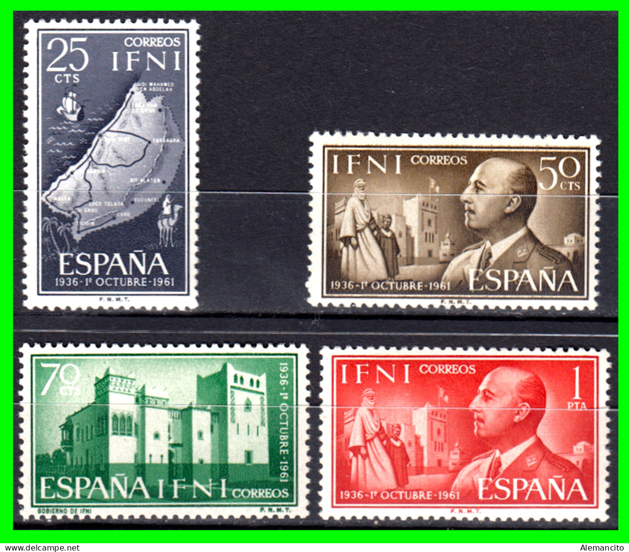 ESPAÑA COLONIAS ESPAÑOLAS ( IFNI ESPAÑOL AFRICA ) SERIE DE SELLOS DEL AÑO 1961 EXALTACION DEL GENERAL FRANCO - Ifni