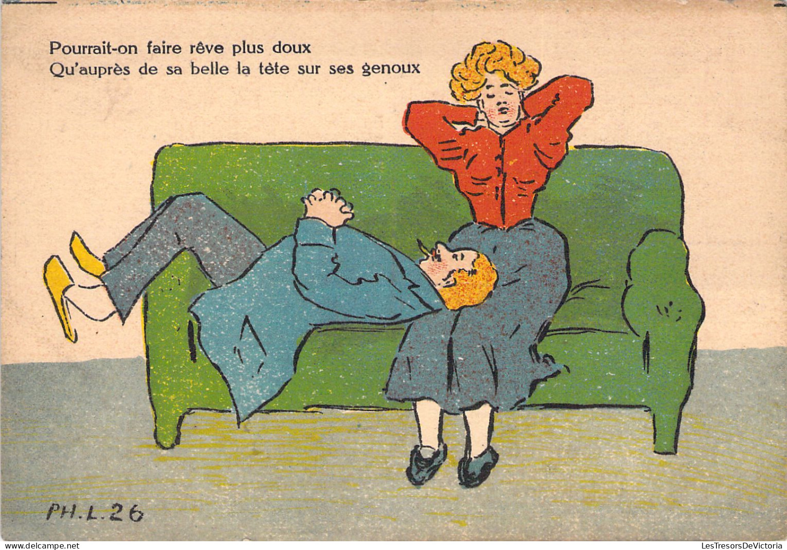 HUMOUR - Illustration - La Tête Sur Ses Genoux - Carte Postale Ancienne - Humour