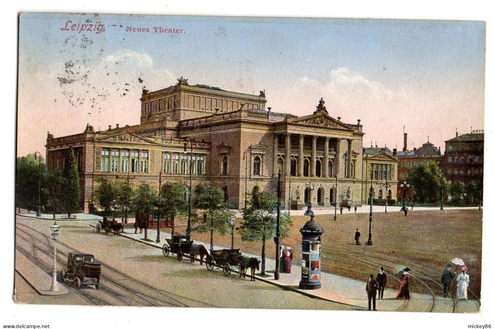 Allemagne--LEIPZIG --1924-- Neues Theater (petite Animation, Attelages )......colorisée......cachet - Leipzig