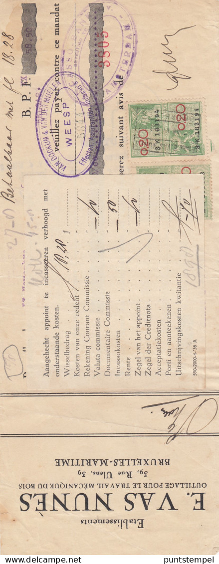 Rekening 13 Nov 1936 Van E. Vas Nunes Brussel Voor Gebr. Kok Scheepswerf Muiden Met Fiscaalzegels - Fiscali
