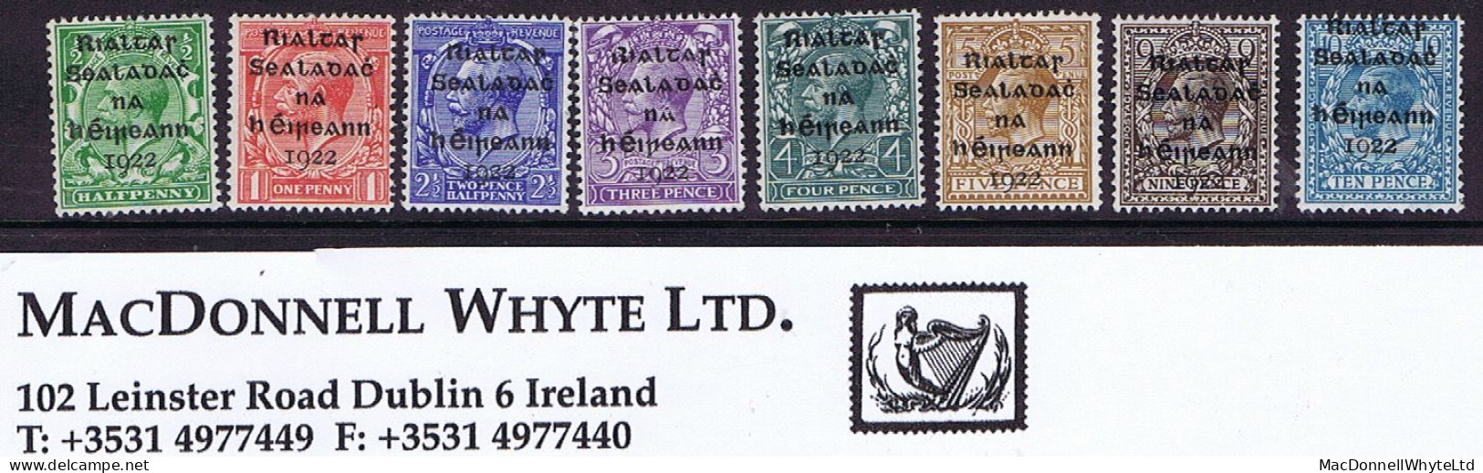 Ireland 1922 Dollard Rialtas 5-line Overprint In Black Set Of 8 Mint Unmounted, Myatt Grafton Album Pages - Ungebraucht