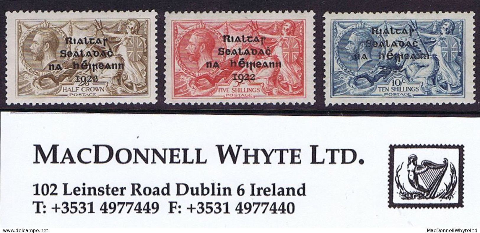 Ireland 1922 Dollard Rialtas4-line Overprint In Black Set Of 3 Mint Unmounted, Myatt Grafton Album Page - Neufs